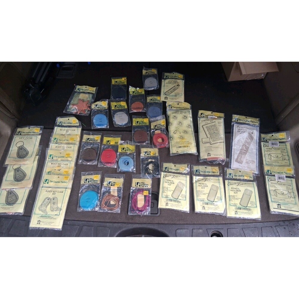 Vintage The Leather Factory Craft Kit Lot TLF Key Fob Boot Case Checkbook...